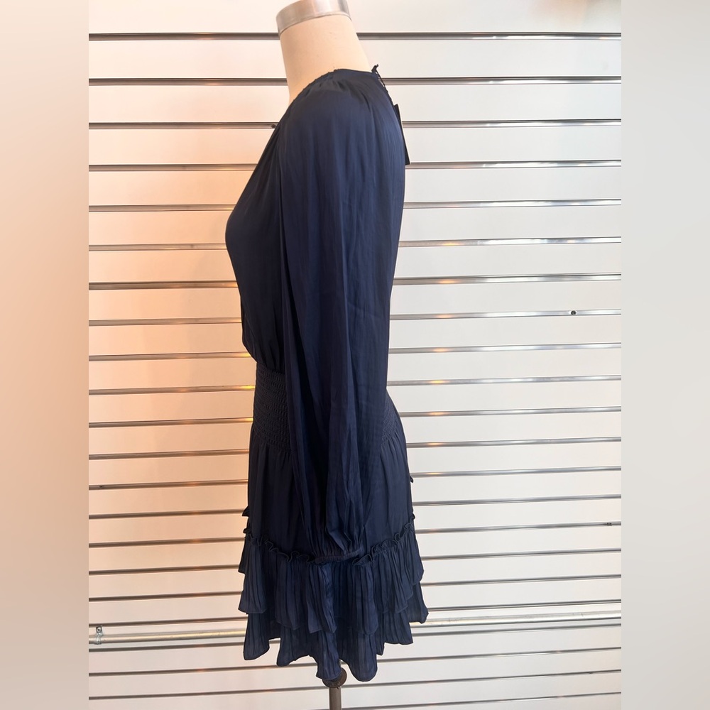 Current Air - Navy Satin Tiered Mini Dressy Dress - Picture 4 of 16